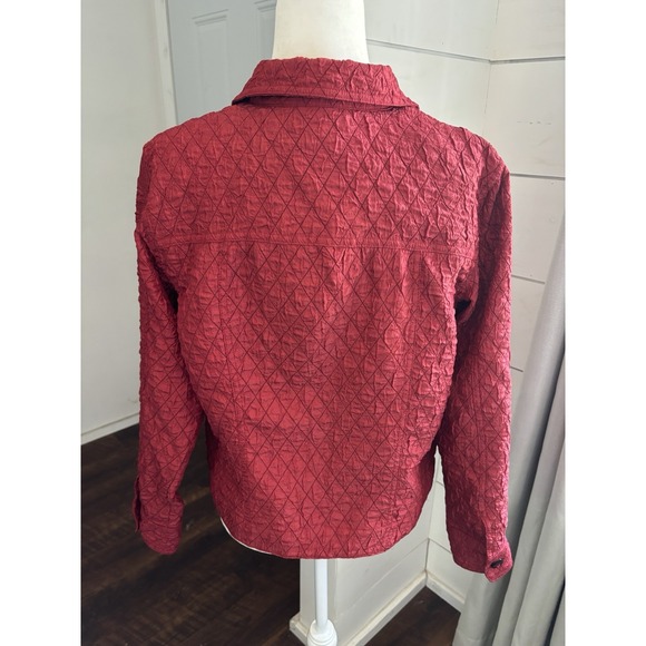 Coldwater Creek Jacket Womens Medium Red Crinkle‎ Button Collared Lightweight - Picture 5 of 10